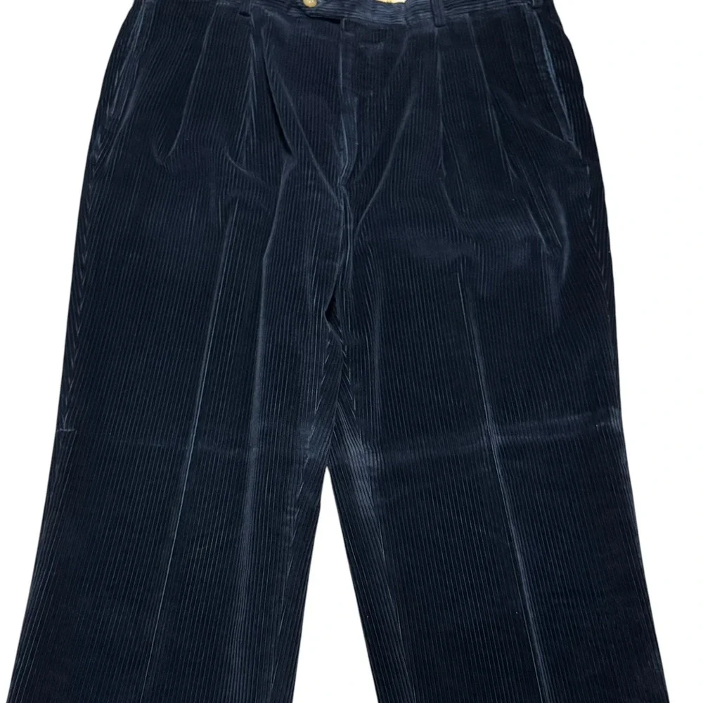 The J. Peterman Company Navy Blue Straight Leg Corduroy Pants Men's 38x33 Wear - Picture 2 of 9